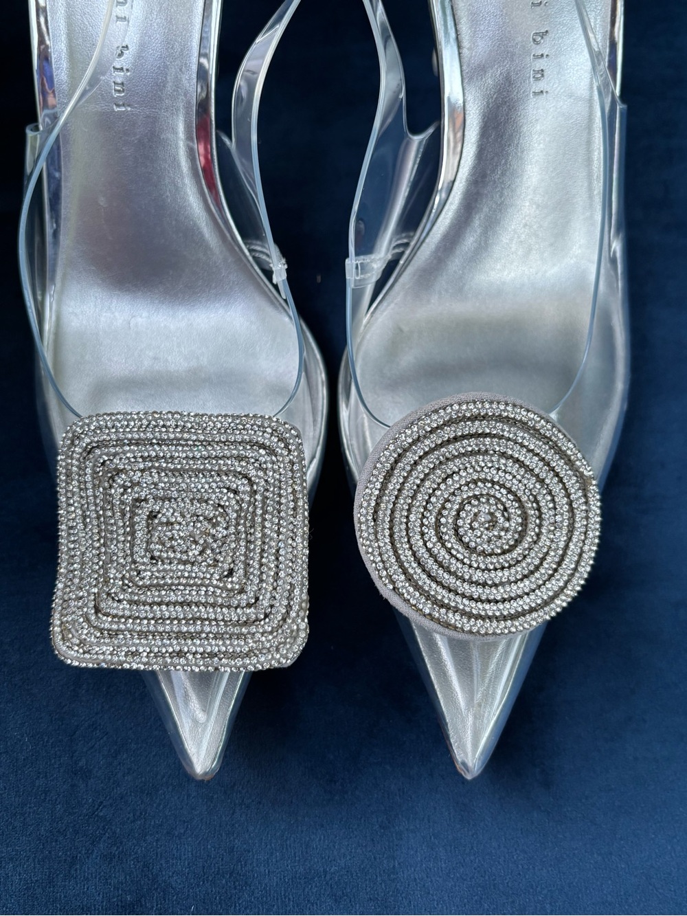 Crystal-Embellished Silver Slingback Heels - Women's size 8 - Picture 5 of 15